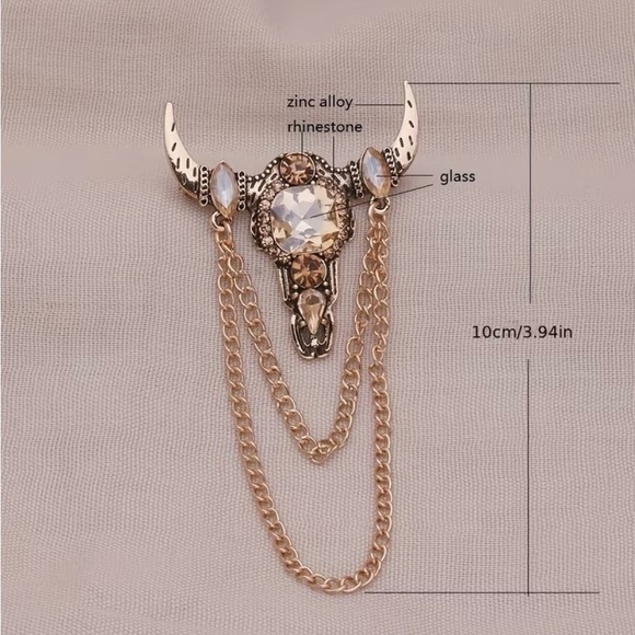 Western Brooch Elegant Champagne & Gold longhorn Brooch Cowboy Cowgirl - Picture 3 of 3